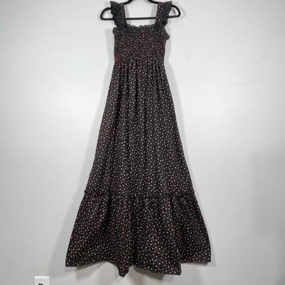 VTG Candi Jones Dress Black Red Roses Cotton Prairie Ruffles Romantic Cottage